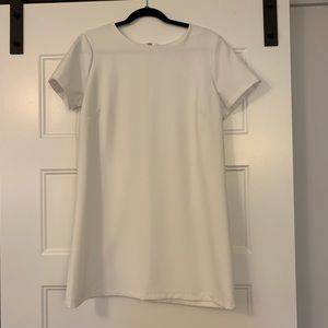 White tee shirt mini dress with zipper back